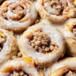 Peach Cobbler Cinnamon Rolls with Crumb Topping