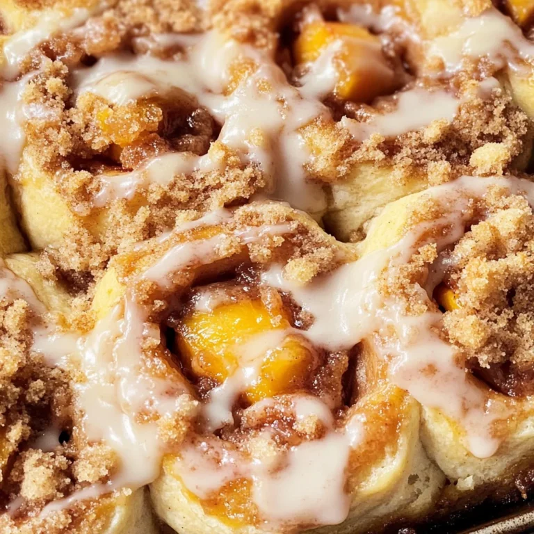 Peach Cobbler Cinnamon Rolls with Crumb Topping