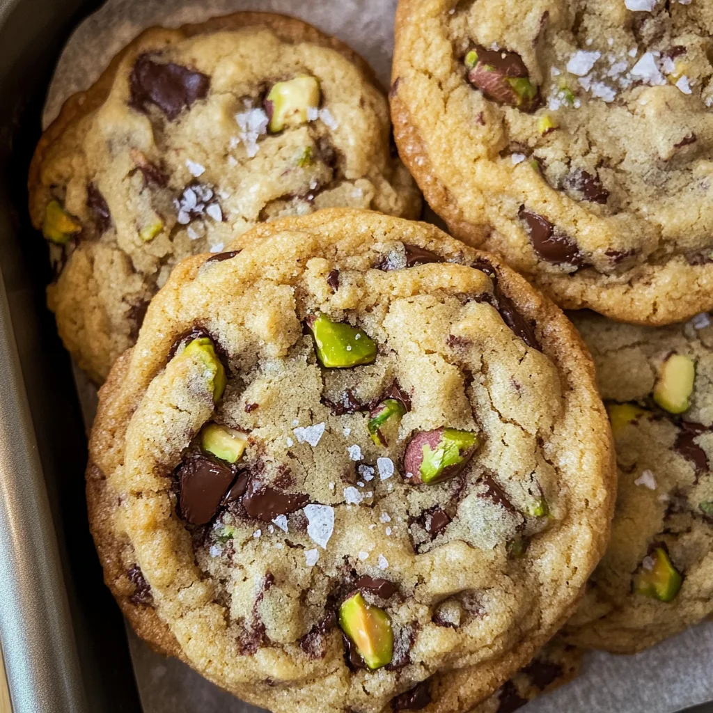 Salted Pistachio Dark Chocolate Chip Cookies